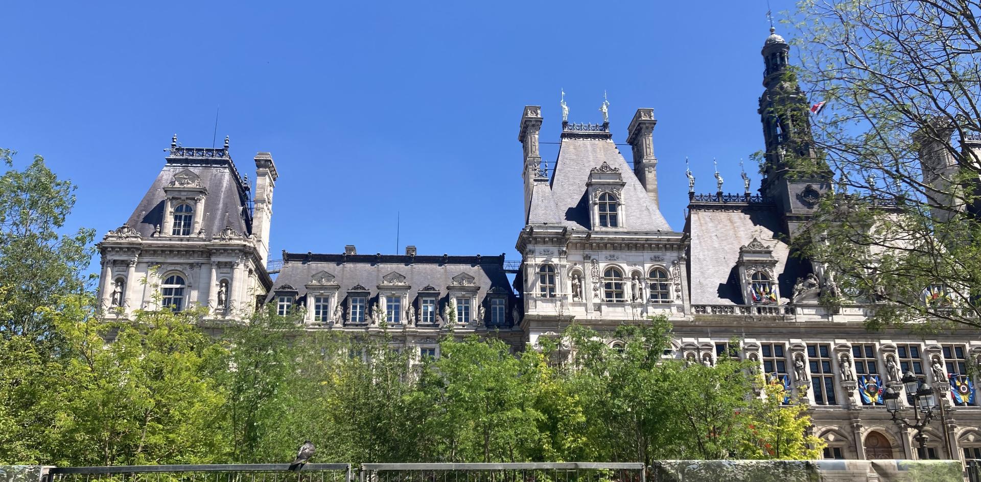  Hôtel de ville : 49 grands arbres sont en train d’être plantés en pleine terre, et une centaine de petits arbres aux feuilles non pérennes sont intégrés aux fontaines et au parvis