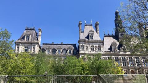  Hôtel de ville : 49 grands arbres sont en train d’être plantés en pleine terre, et une centaine de petits arbres aux feuilles non pérennes sont intégrés aux fontaines et au parvis